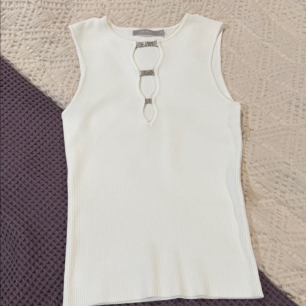 Chic White Sleeveless Top with Silver Accents